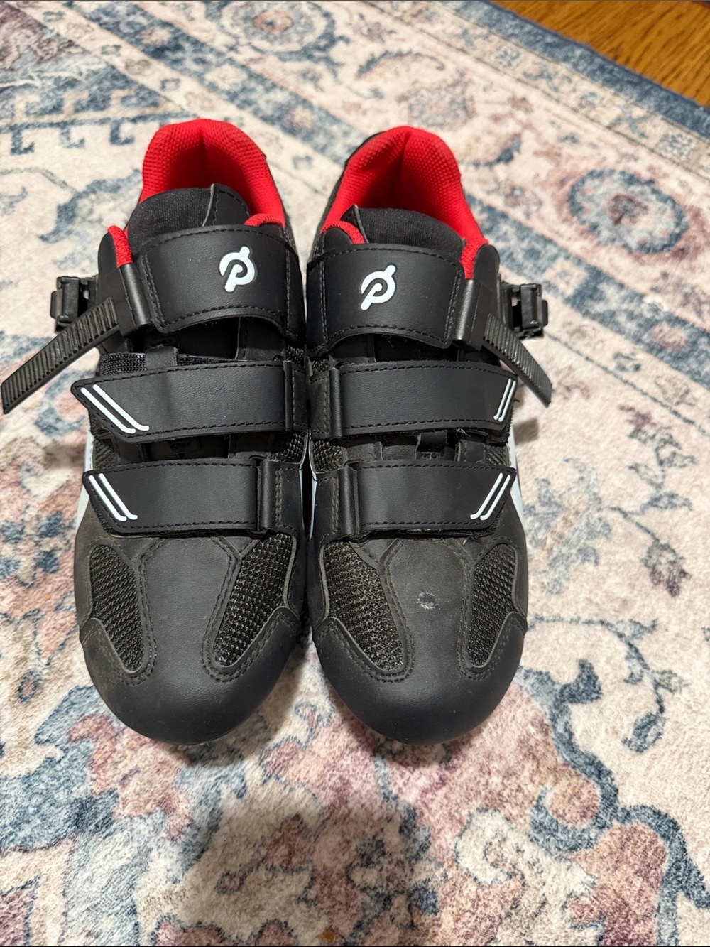 Peloton Black and Red Men's Road Cycling Shoes with Triple-Strap Closure